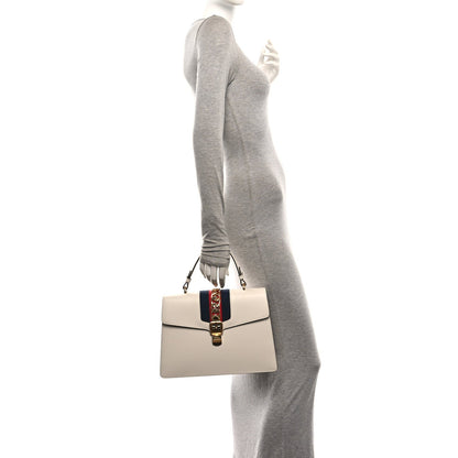 Gucci Calfskin Web Medium Sylvie Top Handle Bag White 1984849