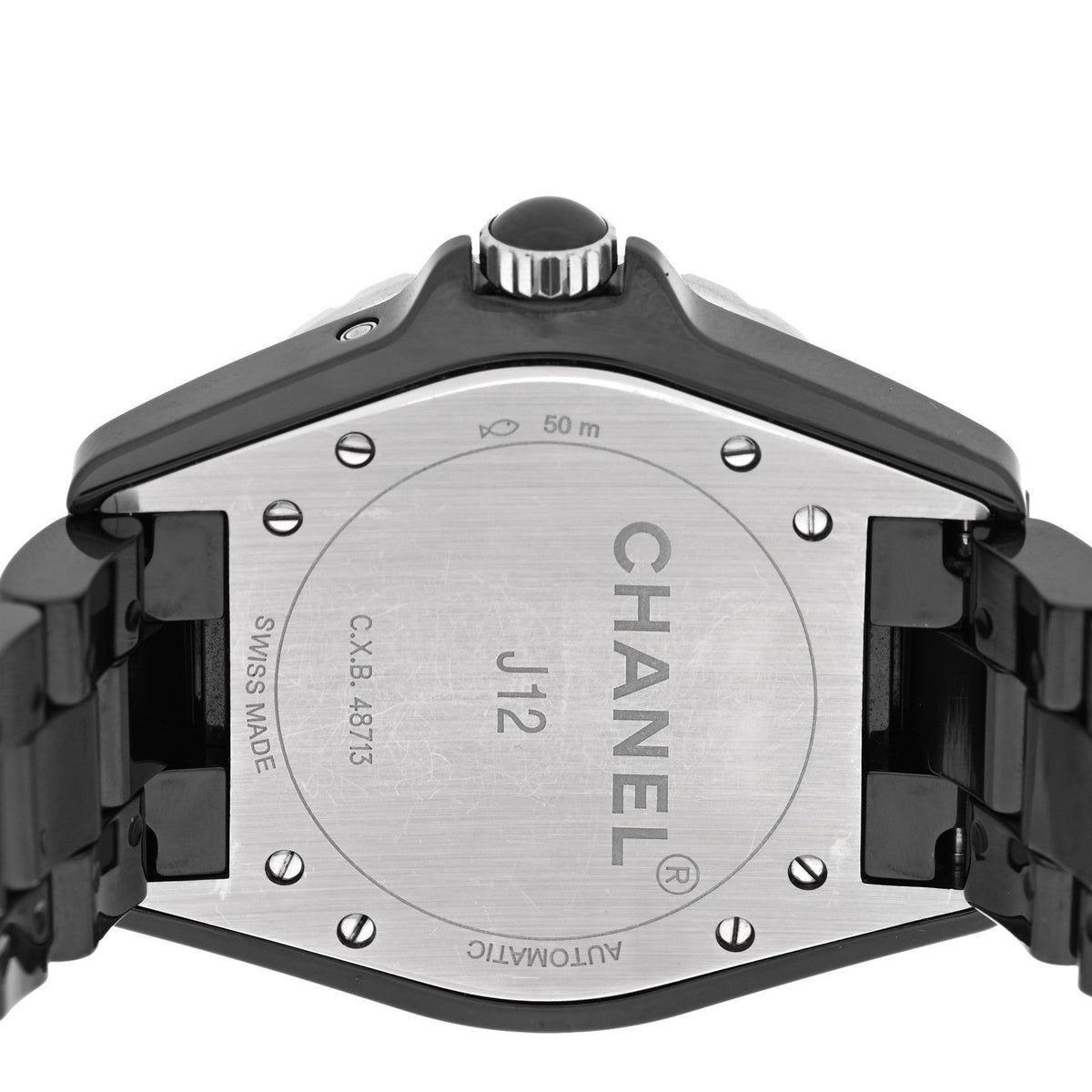 Chanel Stainless Steel Ceramic Diamond 38mm J12 Moonphase Watch Black