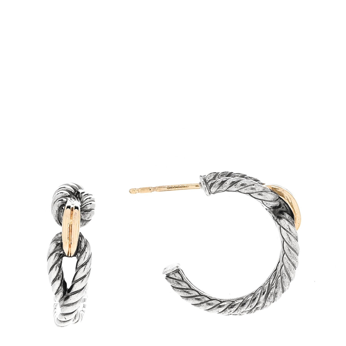 David Yurman Sterling Silver 18K Yellow Gold Small Cable Hoop Earrings