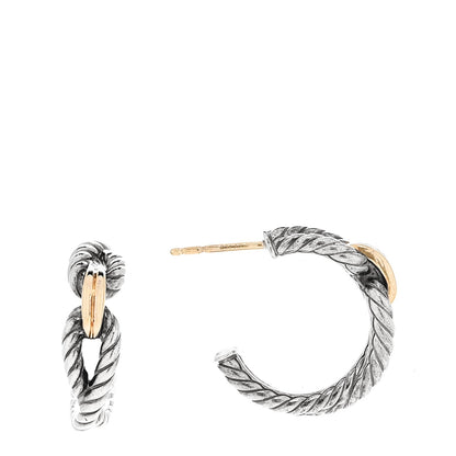 David Yurman Sterling Silver 18K Yellow Gold Small Cable Hoop Earrings