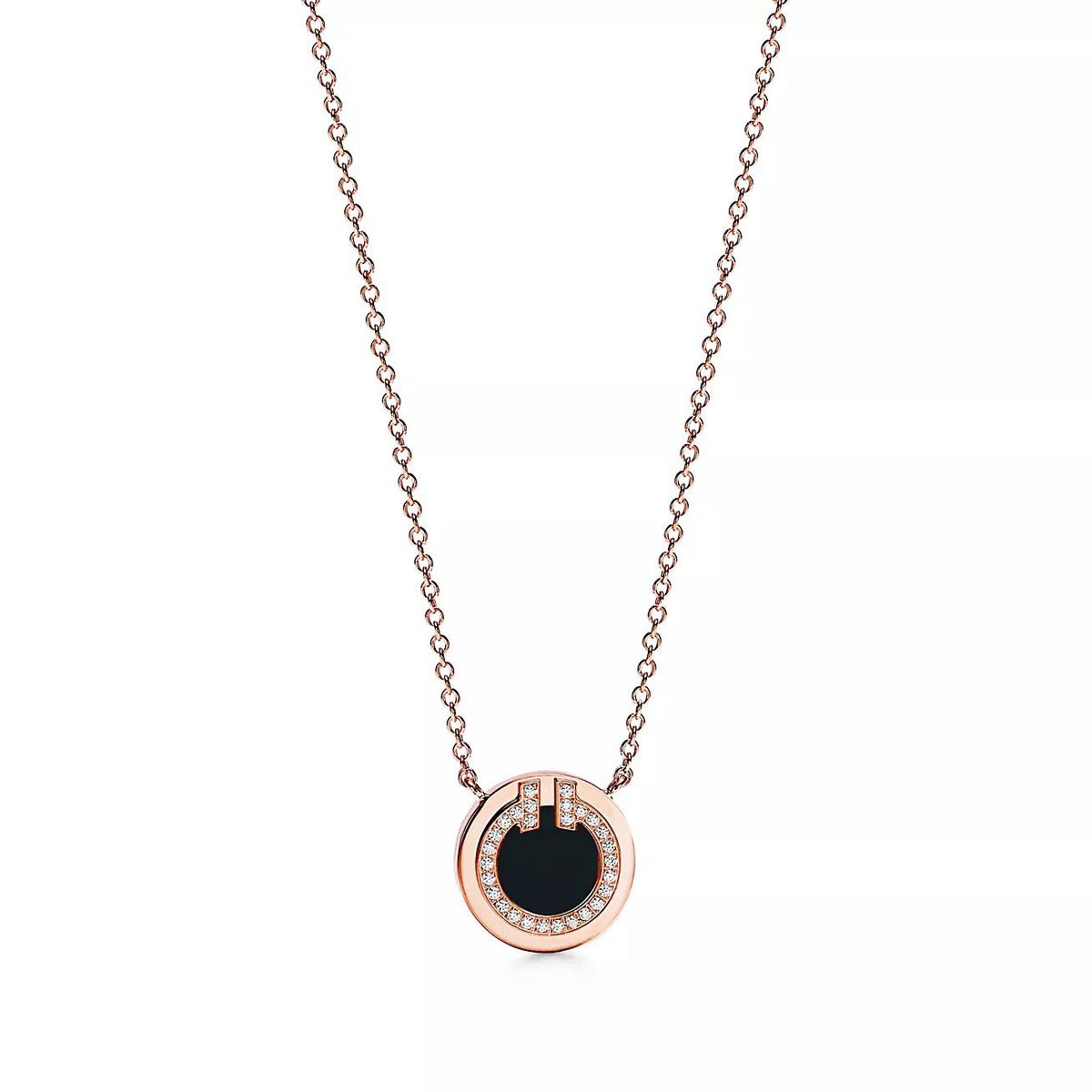 18K Gold Diamond Onyx Tiffany T Pendant