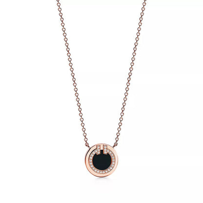 18K Gold Diamond Onyx Tiffany T Pendant