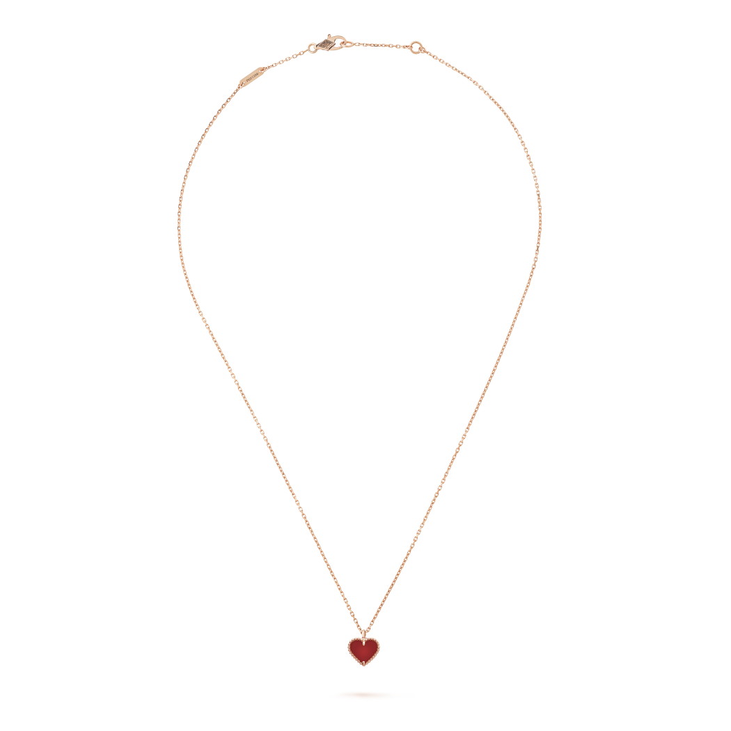 18K Rose Gold Carnelian VCA Sweet Alhambra Heart Pendant