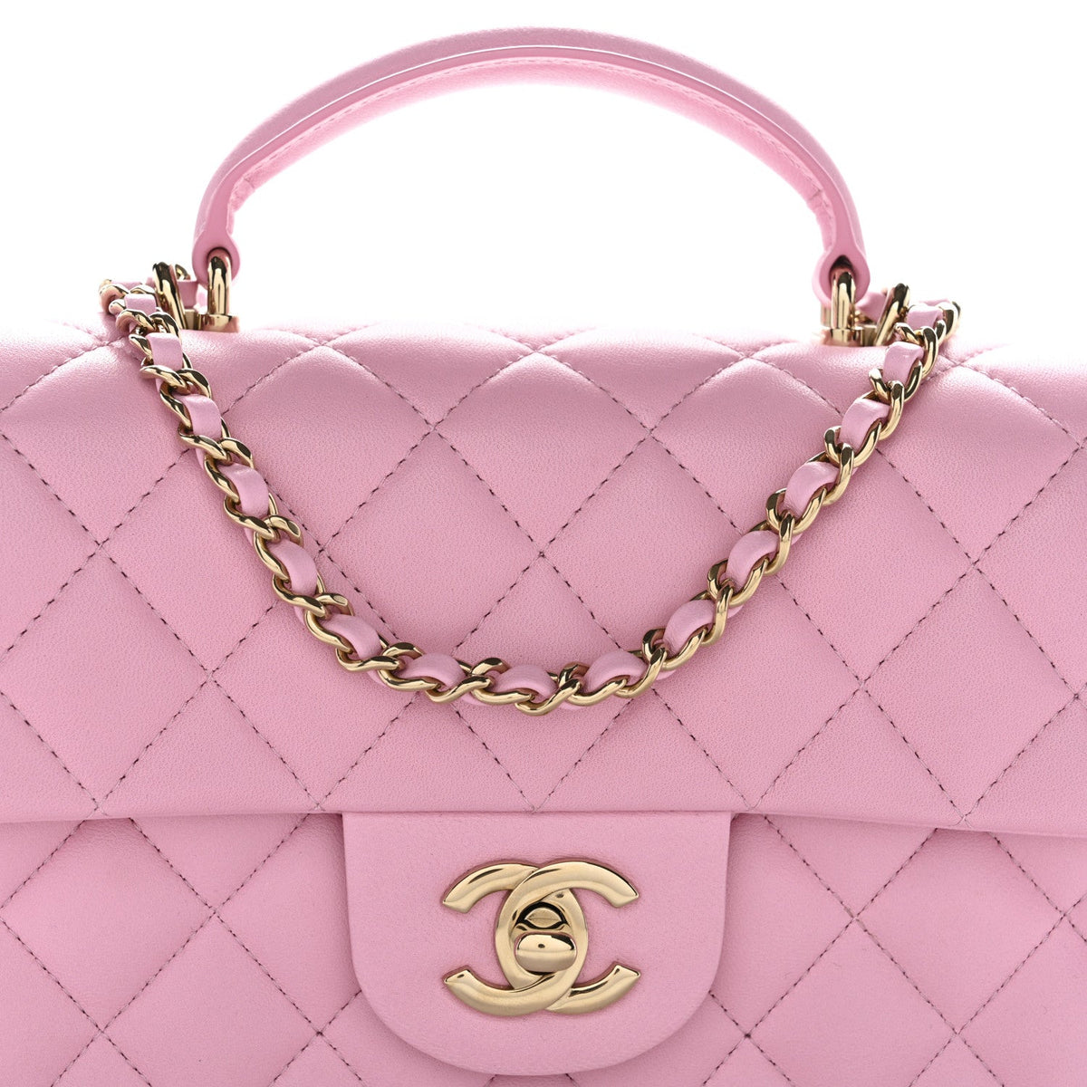 Chanel Lambskin Quilted Mini Top Handle Rectangular Flap Pink 1828381