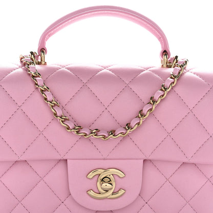 Chanel Lambskin Quilted Mini Top Handle Rectangular Flap Pink 1828381