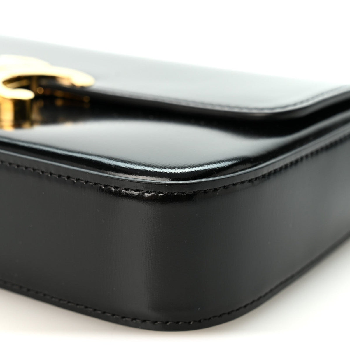 Celine Shiny Calfskin Triomphe Chain Shoulder Bag Black 1986036