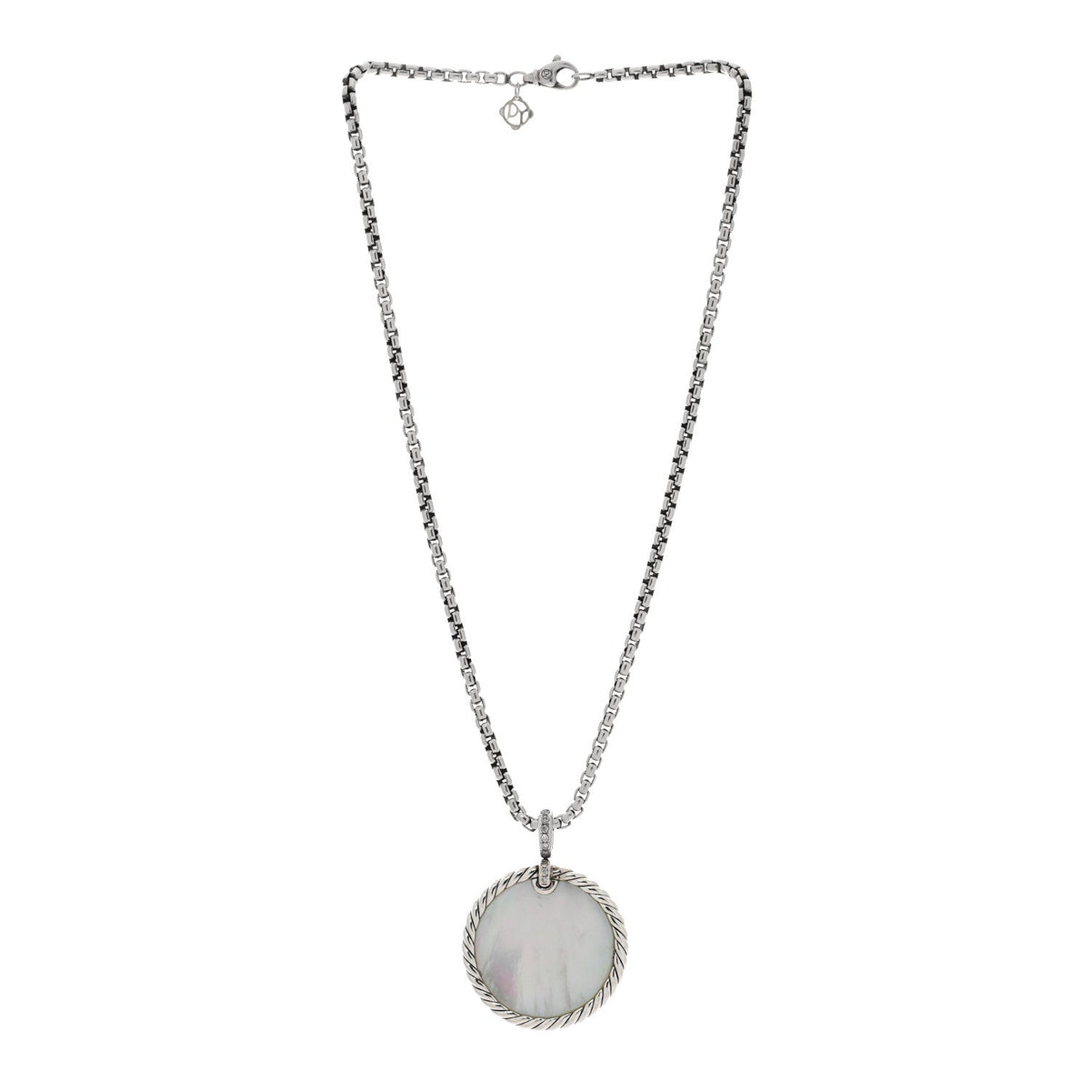David Yurman Sterling Silver Diamond Black Onyx Mother of Pearl 32mm Elements Disc Pendant Necklace