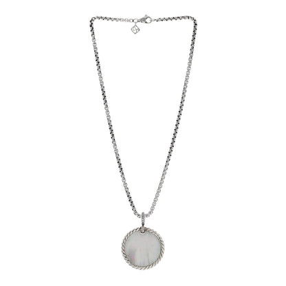 David Yurman Sterling Silver Diamond Black Onyx Mother of Pearl 32mm Elements Disc Pendant Necklace