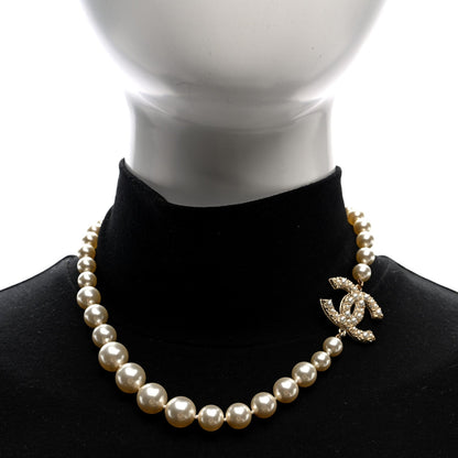 Chanel Pearl Crystal CC 100th Anniversary Necklace Light Gold