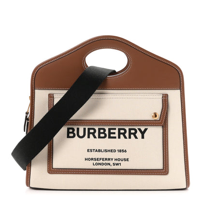 Burberry Canvas Smooth Calfskin Two Tone Small Pocket Bag Natural Malt Brown