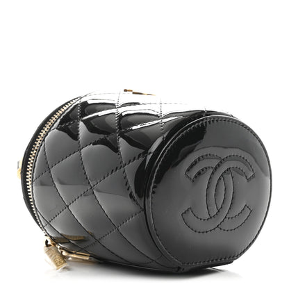 Chanel Patent Quilted Afternoon Tea Top Handle Vanity Case Black