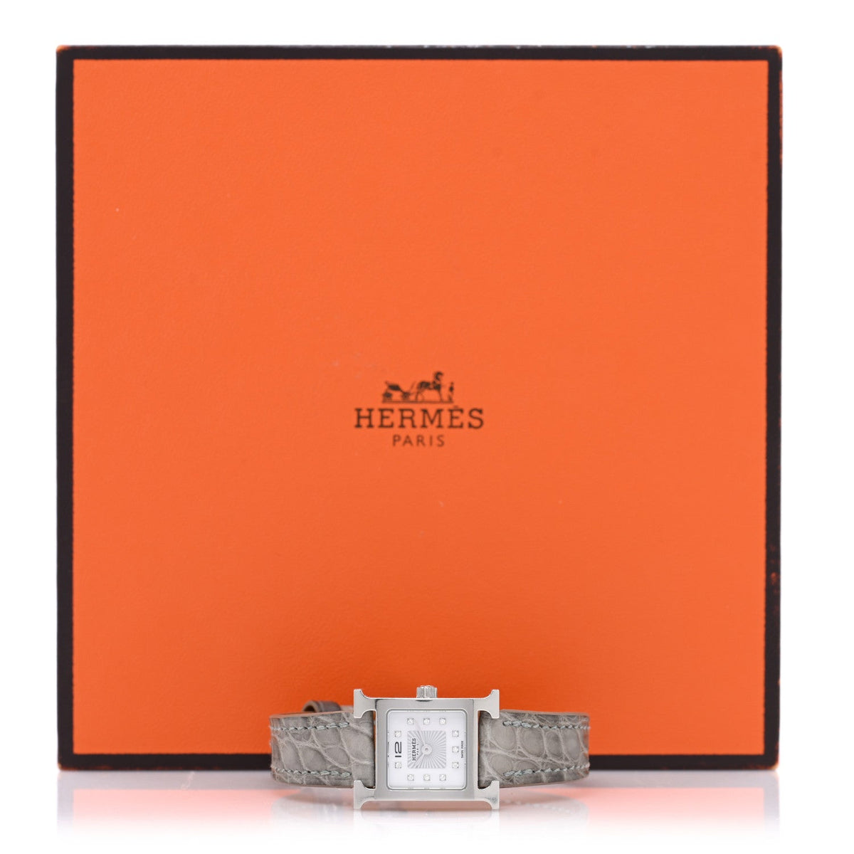 Hermes Stainless Steel Diamond 17.2mm Heure H Watch Gris Perle