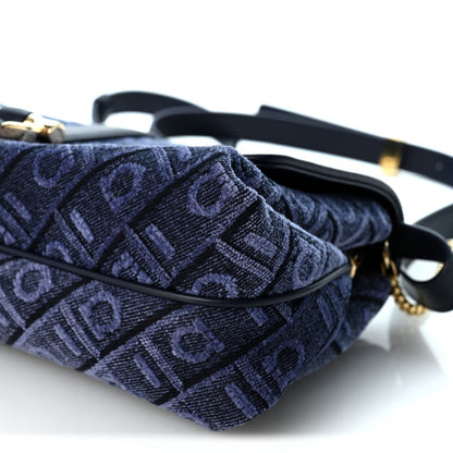 Salvatore Ferragamo Jacquard Small Mia Crossbody Bag Denim Midnight Blue