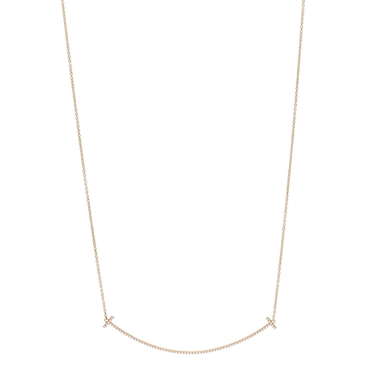 Tiffany 18K Rose Gold Diamond Large T Smile Pendant Necklace