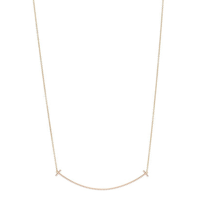 Tiffany 18K Rose Gold Diamond Large T Smile Pendant Necklace