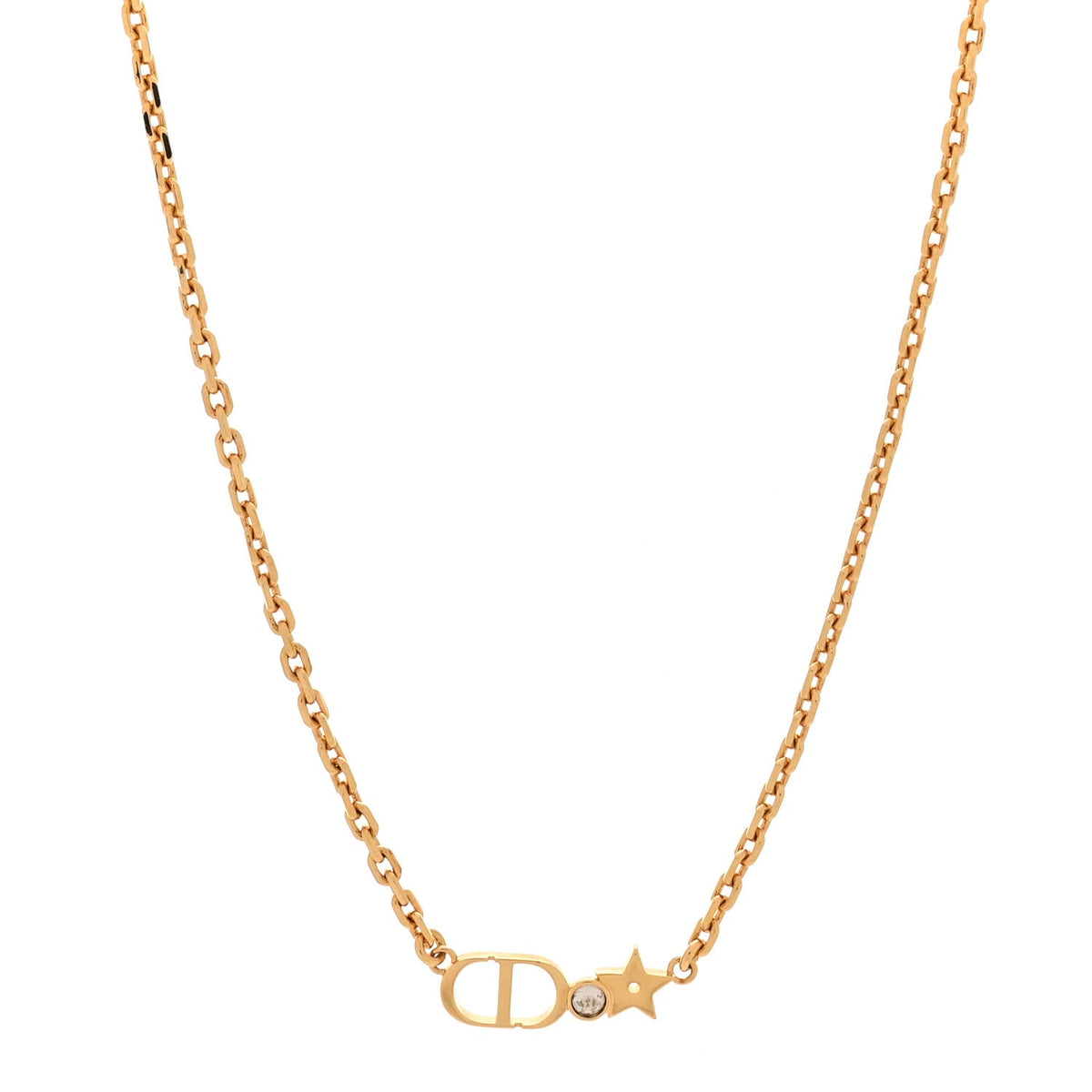 Christian Dior Crystal Star CD Necklace Gold