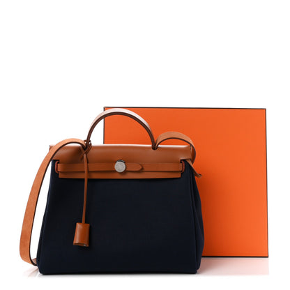 Hermes Toile Vache Hunter Herbag Zip Retourne 31 PM Bleu Marine