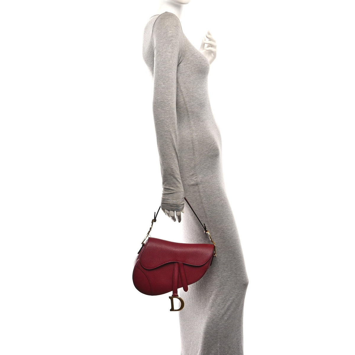Christian Dior Grained Calfskin Saddle Bag Red