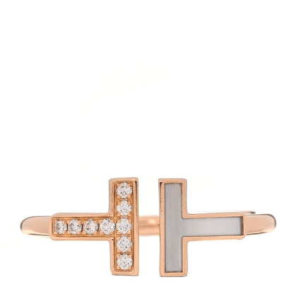 Tiffany 18K Rose Gold Diamond Mother of Pearl T Wire Ring 57 8