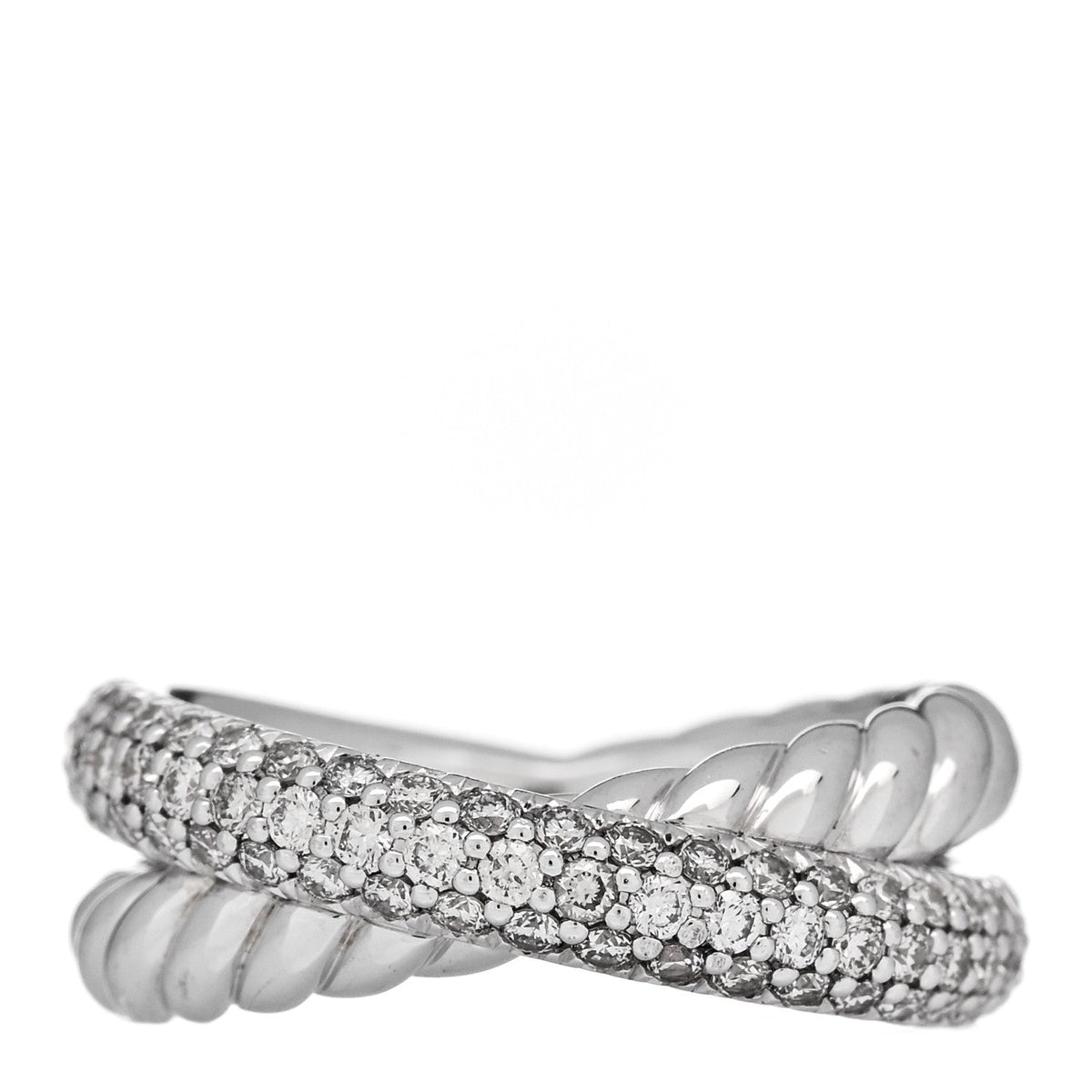 David Yurman Sterling Silver Diamond 7.4mm Crossover Two Row Ring 50 5.25