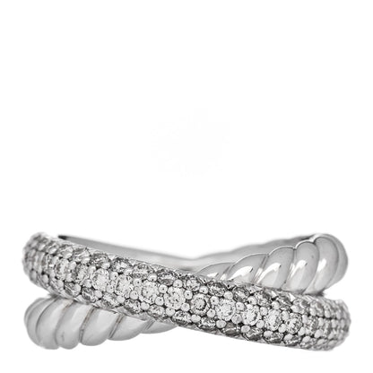 David Yurman Sterling Silver Diamond 7.4mm Crossover Two Row Ring 50 5.25