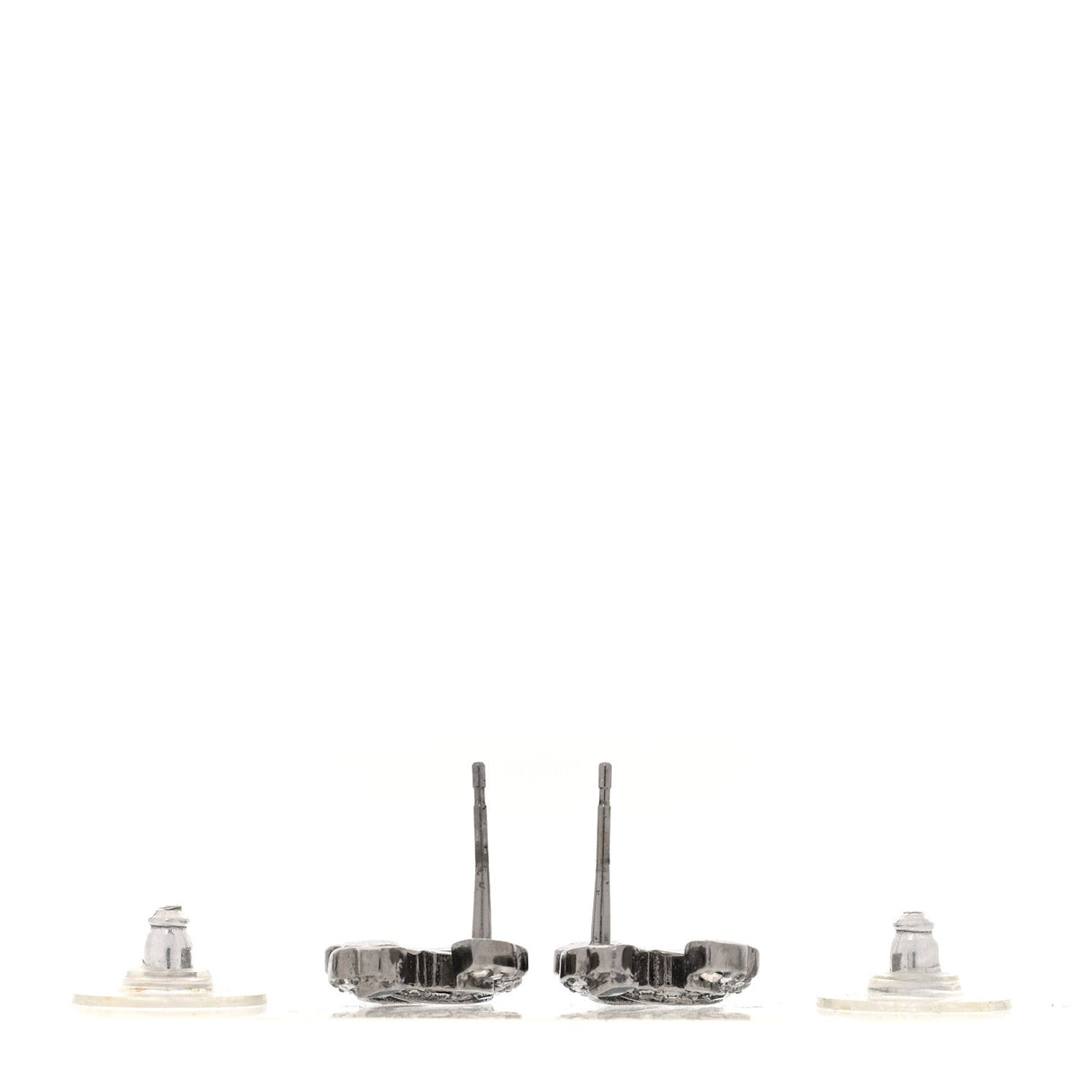 Chanel Baguette Crystal CC Earrings Silver Grey Black