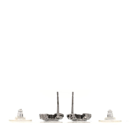 Chanel Baguette Crystal CC Earrings Silver Grey Black