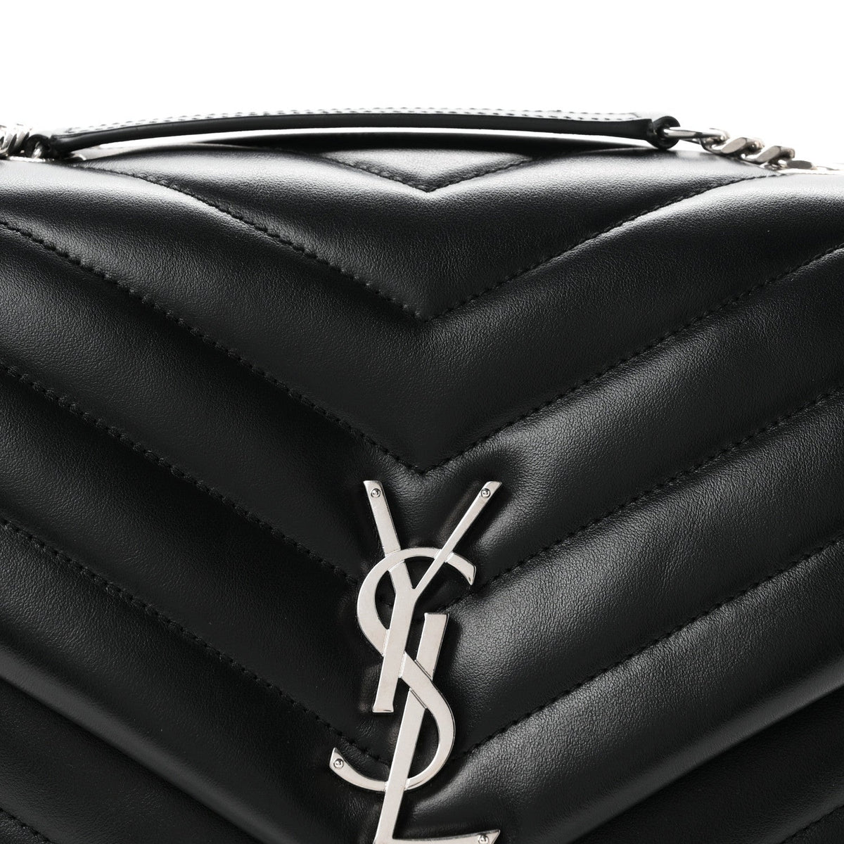 Saint Laurent Calfskin Y Quilted Monogram Medium Loulou Chain Satchel Black