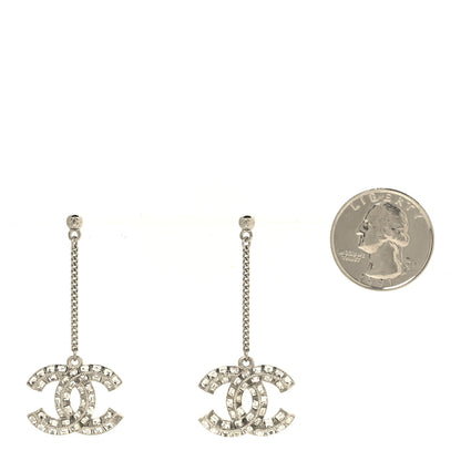 Chanel Baguette Crystal CC Drop Earrings Silver