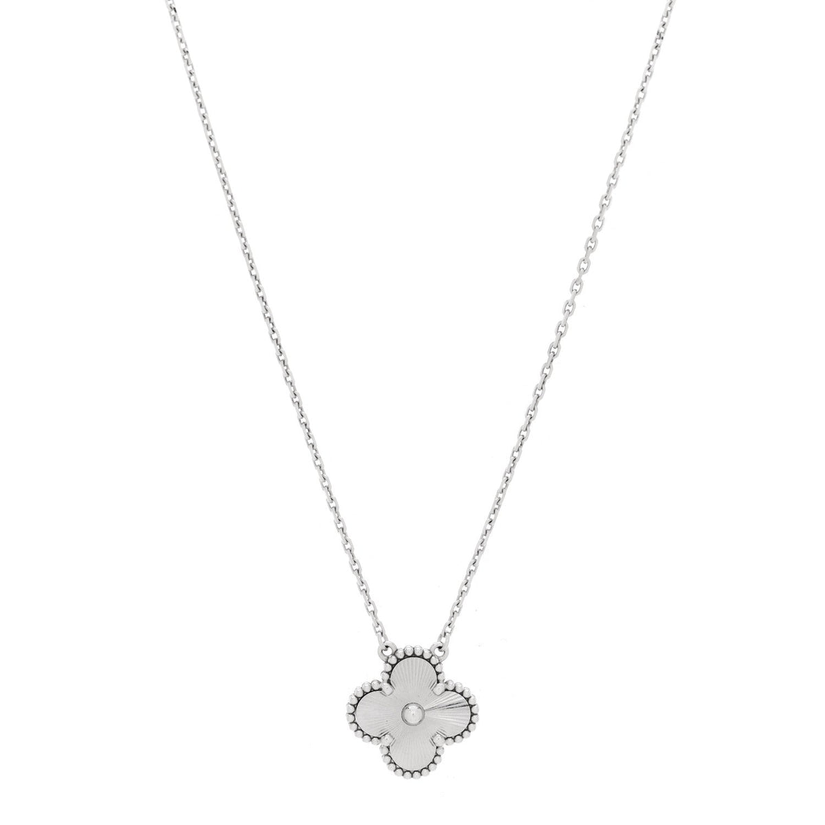 Van Cleef & Arpels 18K White Gold Guilloche Alhambra Pendant Necklace