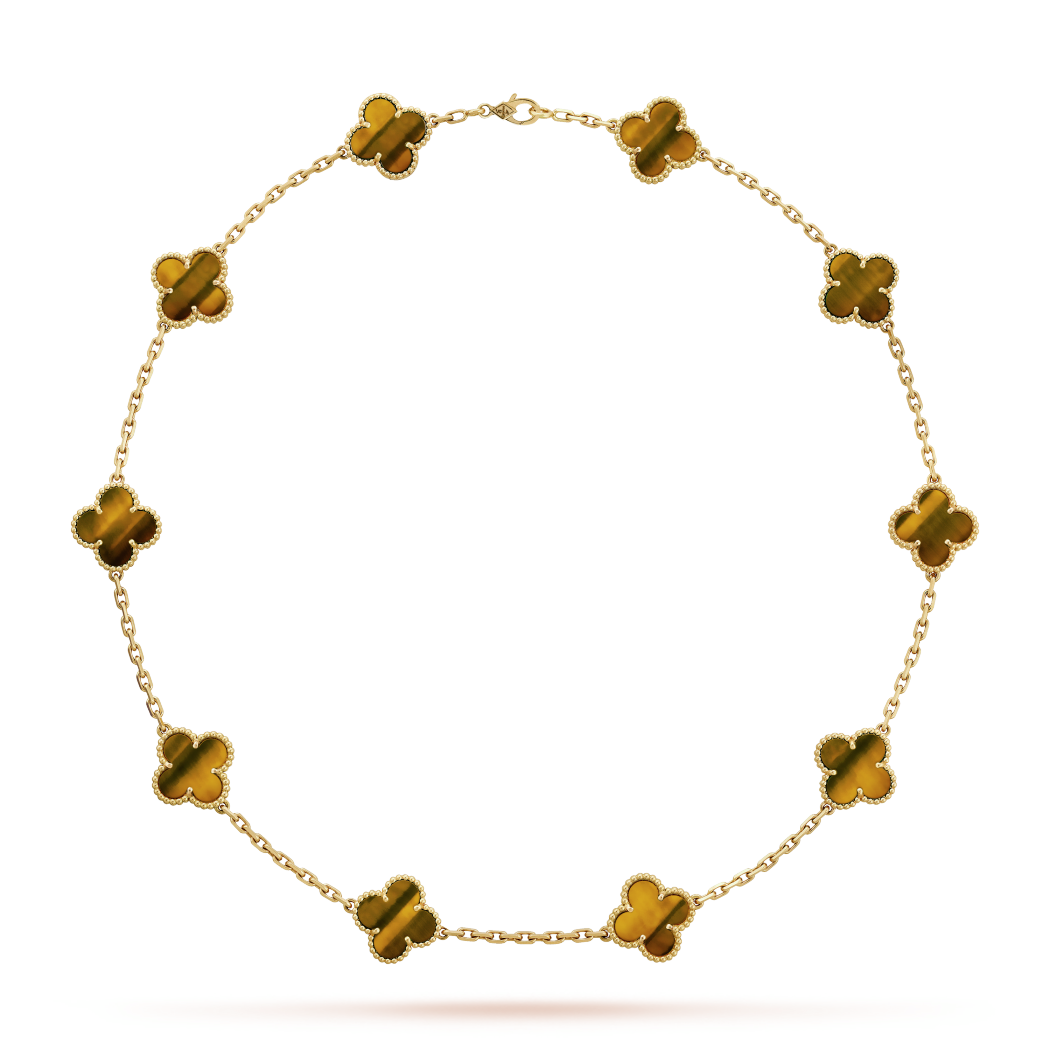 18K Gold Tiger Eye VCA Vintage Alhambra Necklace