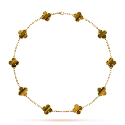 18K Gold Tiger Eye VCA Vintage Alhambra Necklace
