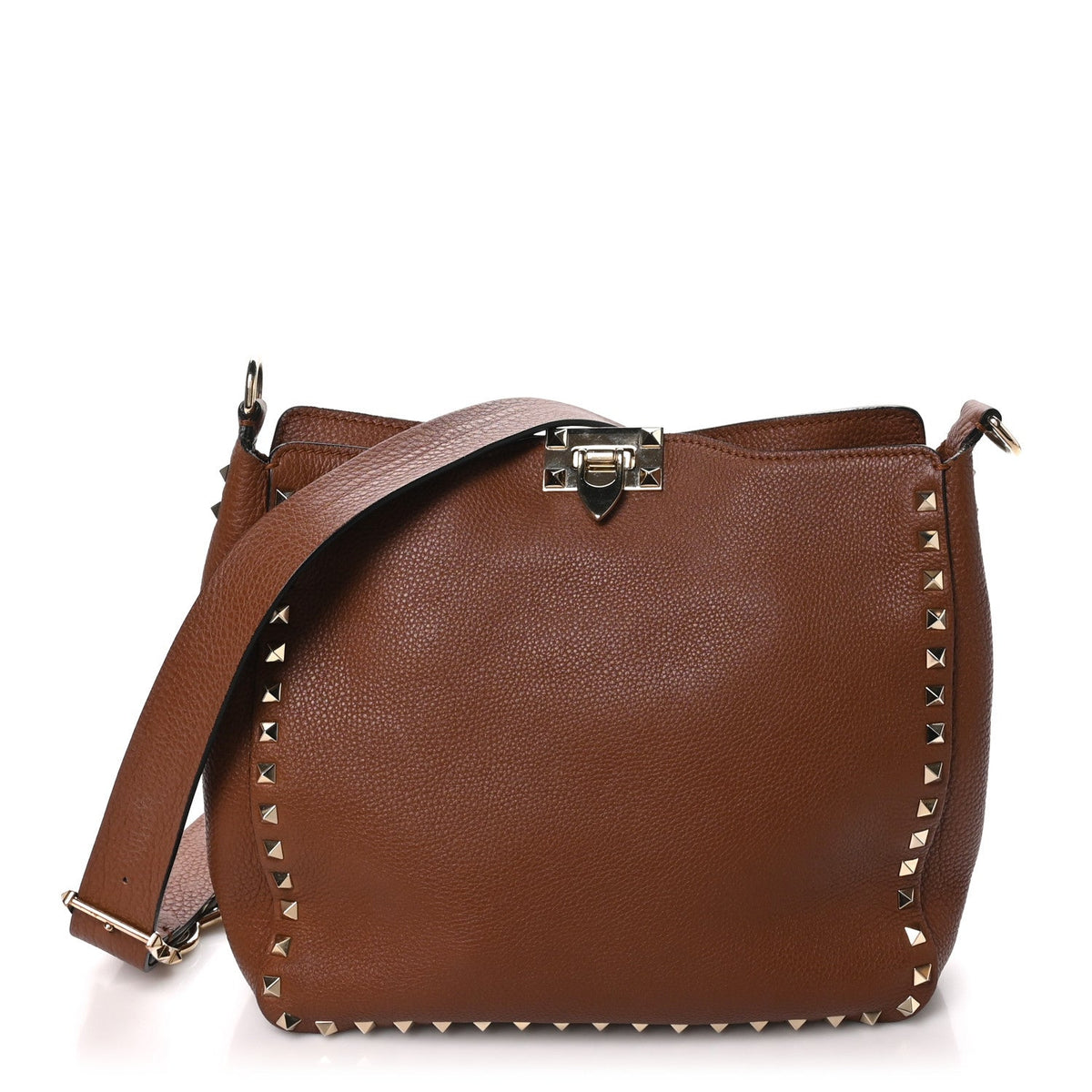 Valentino Garavani Pebbled Calfskin Small Rockstud Messenger Bag Light Cuir