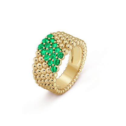 18K Gold Emerald VCA Perlée Couleurs 5 Rows Ring