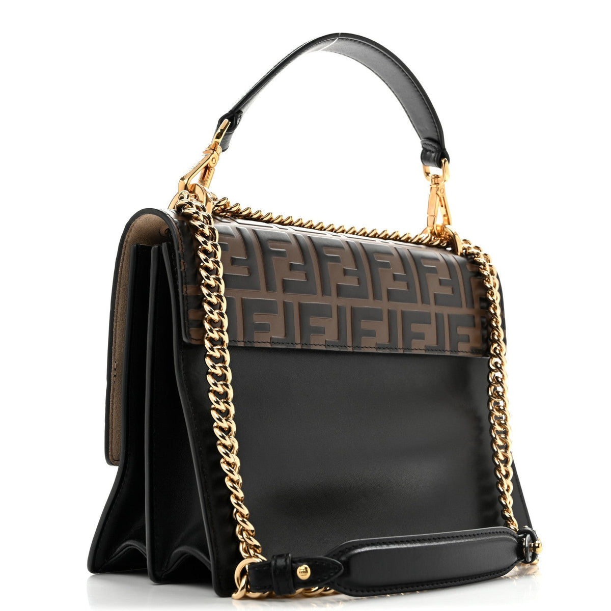 Fendi Vitello Liberty Bi-Color FF 1974 Kan U Shoulder Bag Black Maya