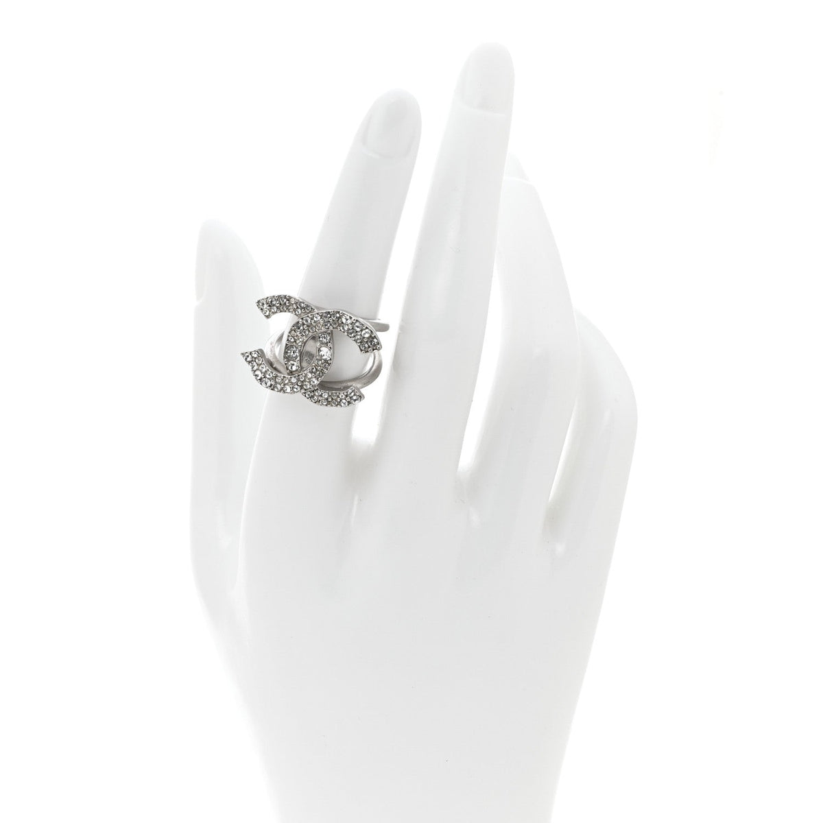 Chanel Metal Crystal Palais Garnier CC Ring Silver