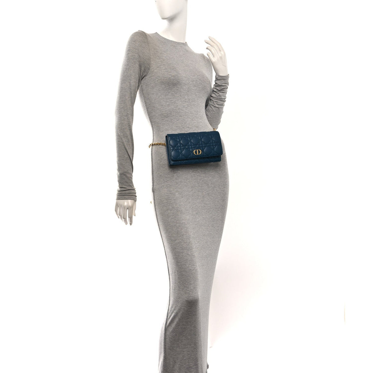 Christian Dior Supple Calfskin Cannage Caro Belt Pouch Steel Blue