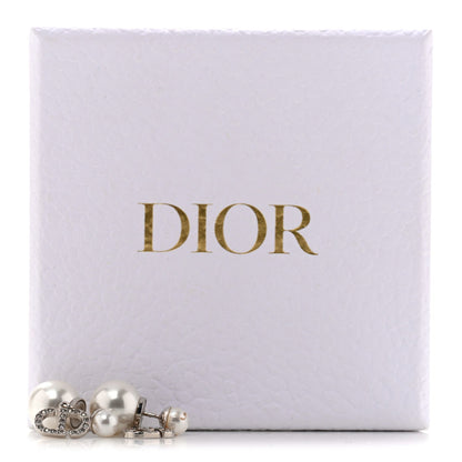Christian Dior Silver Resin Pearl Crystal Tribal CD Drop Earrings