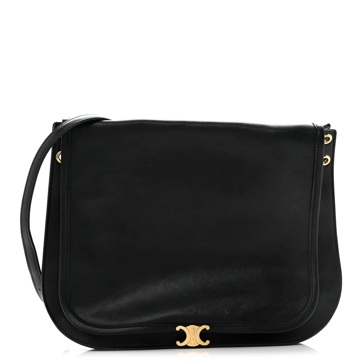 Celine Shiny Lambskin Soft Triomphe Besace Bag Black