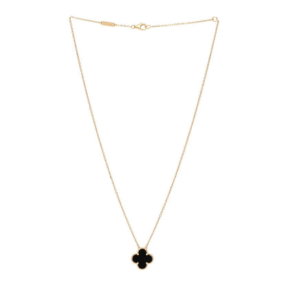 Van Cleef & Arpels 18K Yellow Gold Onyx Vintage Alhambra Pendant Necklace