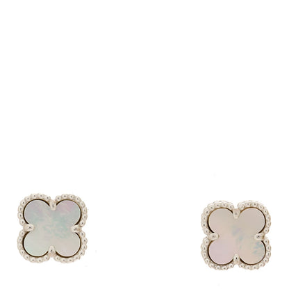 Van Cleef & Arpels 18K White Gold Mother of Pearl Sweet Alhambra Earrings
