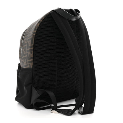 Fendi Glazed Fabric Nylon FF 1974 Diagonal Pouch Pocket Backpack Tobacco Moresco Black