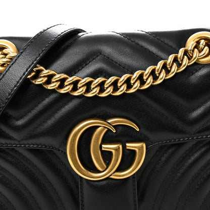 Gucci Calfskin Matelasse Small GG Marmont Shoulder Bag Black