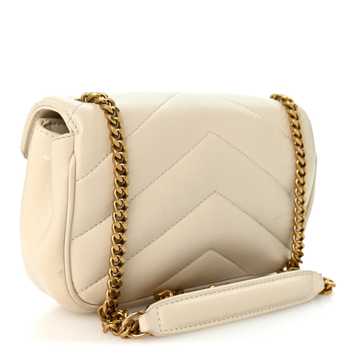 Saint Laurent Lambskin Chevron Quilted Mini LouLou Crema Soft