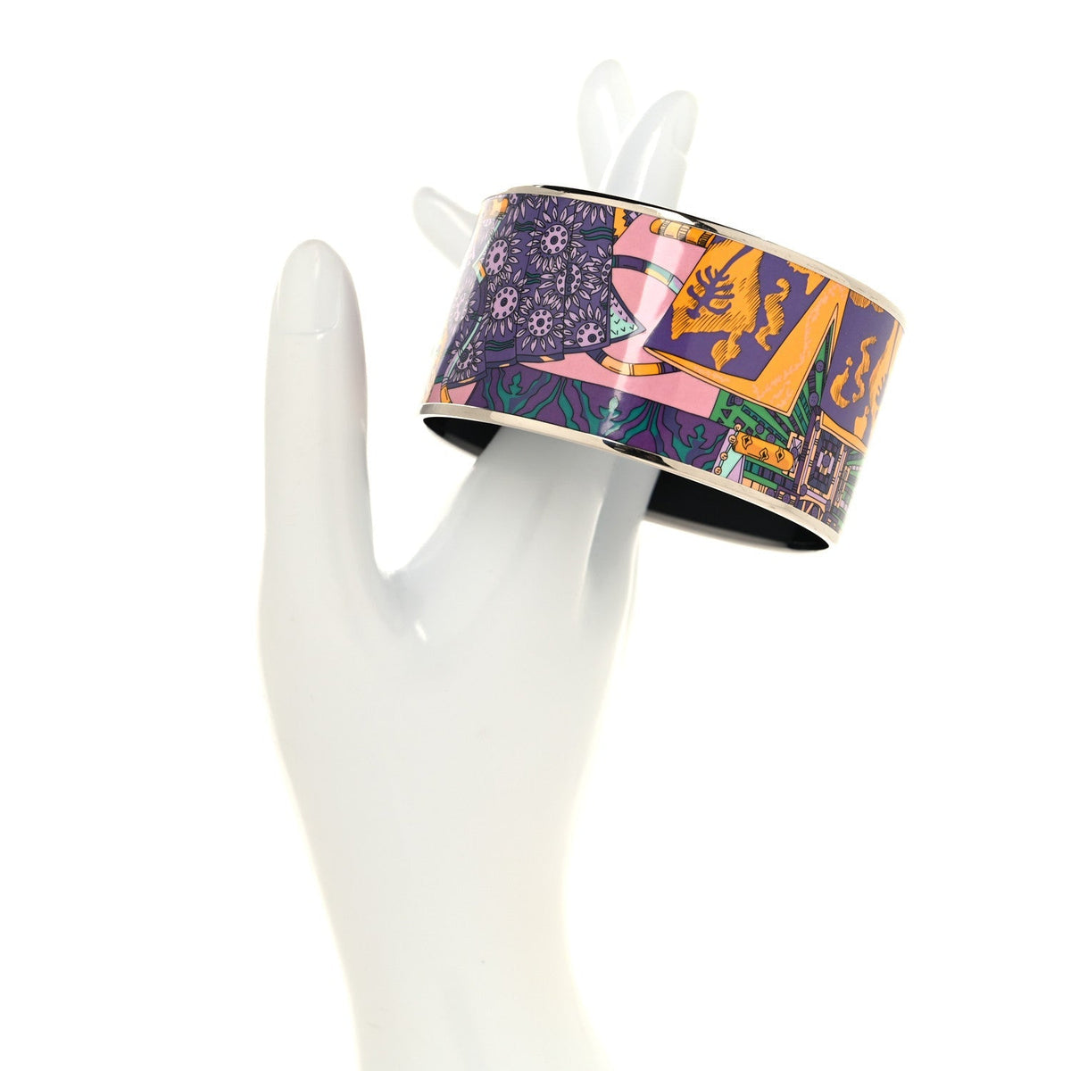 Hermes Palladium Plated Printed Extra Wide Bracelet 70