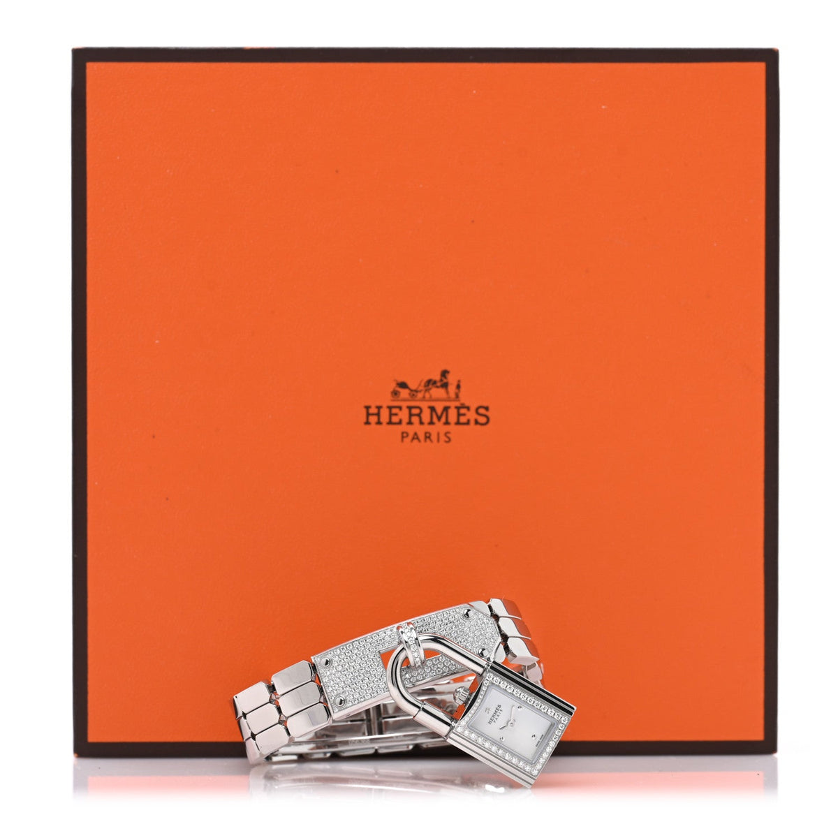 Hermes Stainless Steel Diamond 16mm Kelly Quartz Watch White 1921188