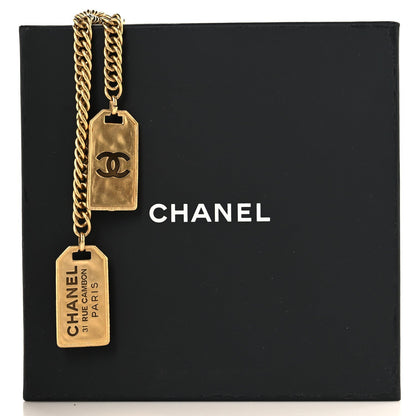 Chanel Metal ID Dog Tag Charm Necklace Gold