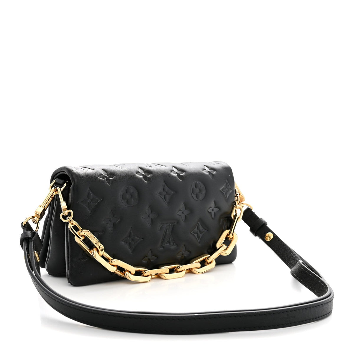 Louis Vuitton Lambskin Embossed Monogram Pochette Coussin Black 1985346