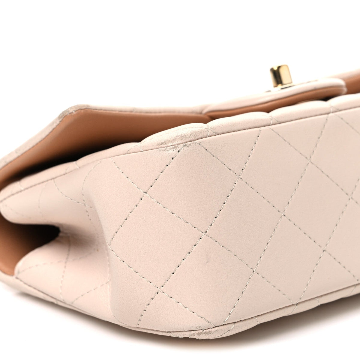 Chanel Lambskin Quilted Mini Top Handle Flap Ecru Dark Beige