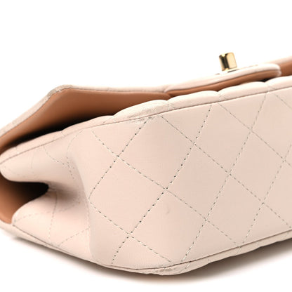 Chanel Lambskin Quilted Mini Top Handle Flap Ecru Dark Beige